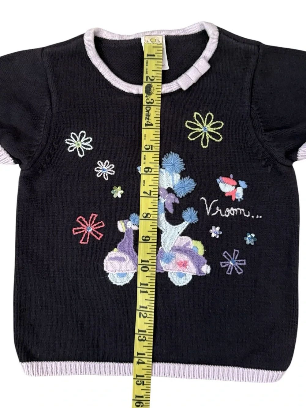 Vintage 2003 Gymboree Dog Scooter Embroidered Floral Cotton Knit Sweater 5 Y2K